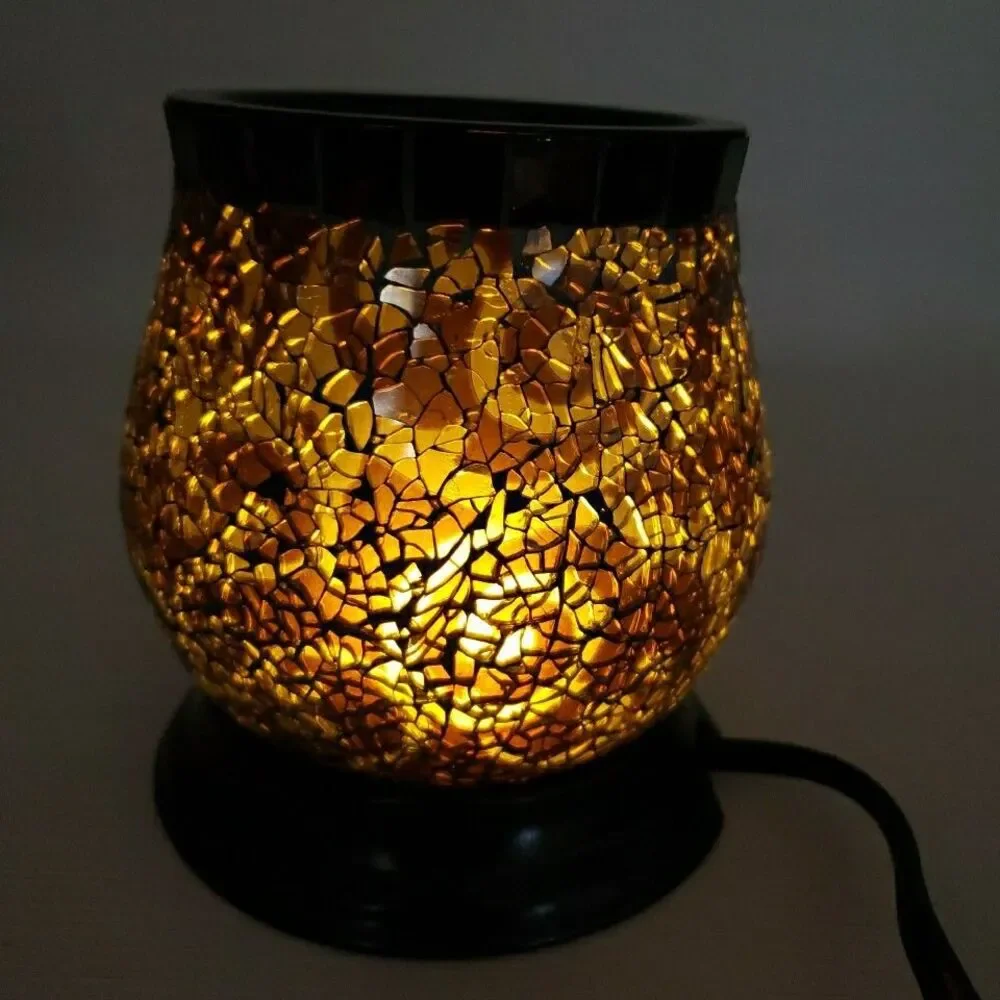 PartyLite Amaretto Swirl Wax Warmer Scent Glow Mosaic Glass Works Flaw